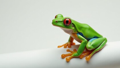 Obraz premium Green tree frog perched on white, vibrant details, background, nature, frog