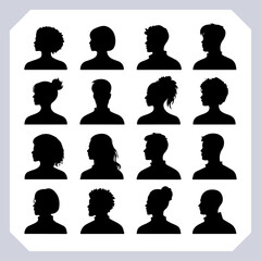 Male and female silhouette set. Human profile icon 