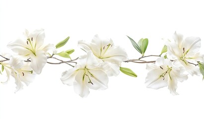 Fototapeta premium Elegant garland of pristine white lilies, delicately arranged on a vine