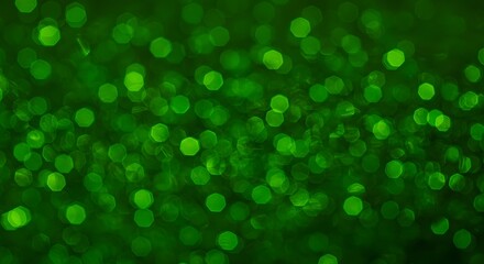 AI image An abstract background features shimmering green bokeh lights, creating a festive and magical pattern of blurred hexagonal shapes everywhere.