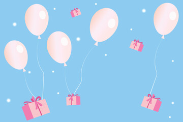 Bright vector background with pink balloons and gift boxes. Clean space on the right side perfect for adding your own text or design. Great for celebrations and promotions.
