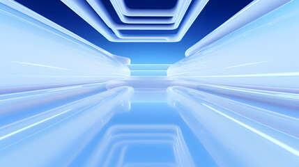 Obraz premium 3d rendering of white and blue abstract geometric background. Scene for advertising, technology, showcase, banner, game, sport, cosmetic, business, metaverse. Sci-Fi Illustration. Product display