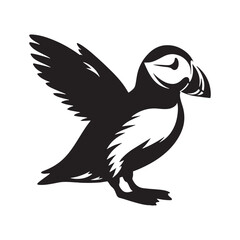 Silhouette of Atlantic puffin - Minimalist Atlantic puffin Vector - Atlantic puffin art - Black and White Atlantic puffin Illustration.