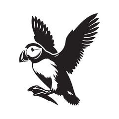 Silhouette of Atlantic puffin - Minimalist Atlantic puffin Vector - Atlantic puffin art - Black and White Atlantic puffin Illustration.