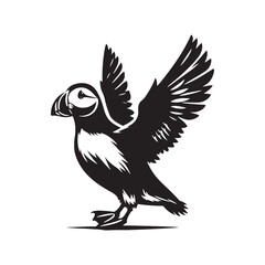 Silhouette of Atlantic puffin - Minimalist Atlantic puffin Vector - Atlantic puffin art - Black and White Atlantic puffin Illustration.