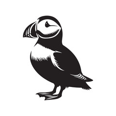 Silhouette of Atlantic puffin - Minimalist Atlantic puffin Vector - Atlantic puffin art - Black and White Atlantic puffin Illustration.