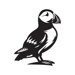 Silhouette of Atlantic puffin - Minimalist Atlantic puffin Vector - Atlantic puffin art - Black and White Atlantic puffin Illustration.