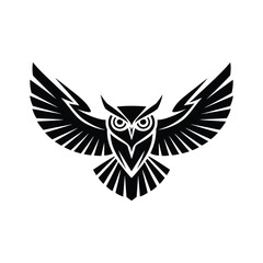 Stylized Black Silhouette of an Owl with Outstretched Wings – Tribal Vector Illustration on a white Background
