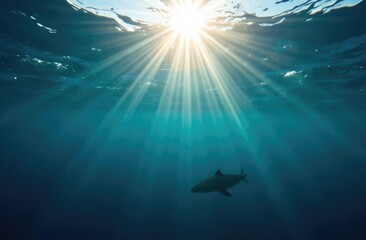 Ocean blue underwater with sunrays