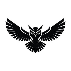 Obraz premium Silhouette of a Tribal Style Flying Owl with Outstretched Wings on a white Background