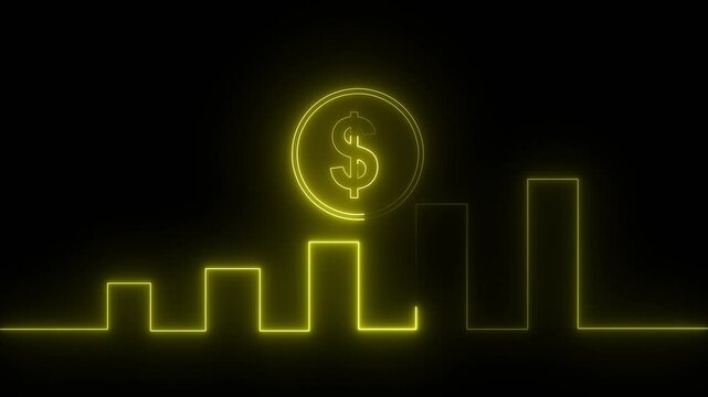 Financial Report icon.Sales Chart icon. Profit, progress icon. Dollar icon. black background.
