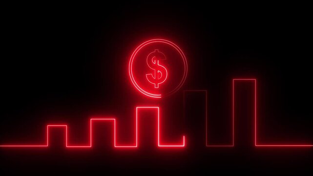 Financial Report icon.Sales Chart icon. Profit, progress icon. Dollar icon. black background.