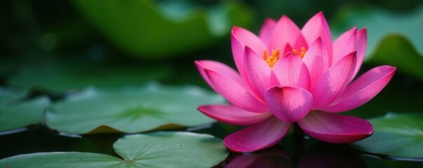 Fototapeta premium Pink water lily, petals unfurled, vibrant bloom, closeup, blossom, pink