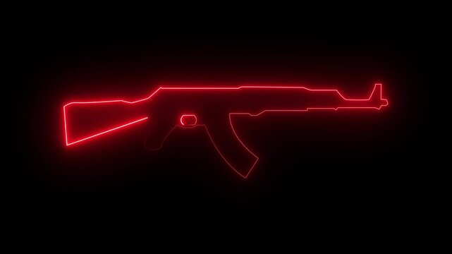 Ak47 Gun Neon Glowing Animation with Black Background