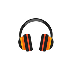 A vibrant pair of headphones with bold orange and yellow stripes, set against a simple background, ideal for music enthusiasts and audio tech promotions , isolated on white or transparent png
