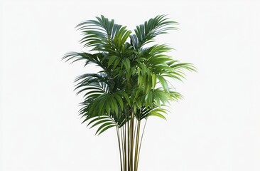 Lush green palm plant with multiple fronds, isolated on white
