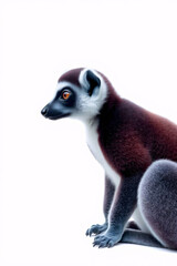 Fototapeta premium Ring-tailed lemur sitting in profile, detailed portrait of a primate species.