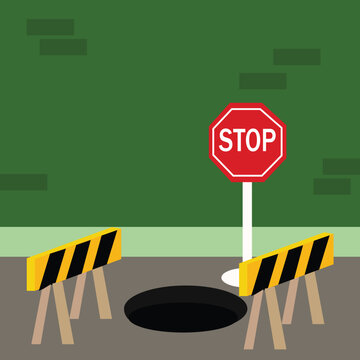 hole blocked by barriers and stop sign clip art preview