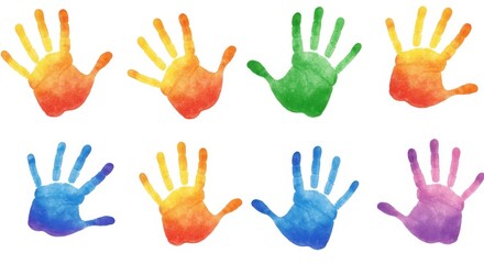 Fototapeta premium Colorful handprints displayed in a vibrant pattern 