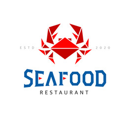 Fresh seafood restaurant logo with a bright crab design. Polygonal style