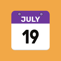 19 july calender icon text page monthly web design.
