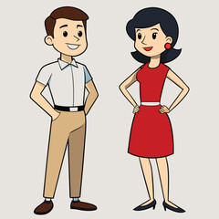 Happy Young Couple Cartoon Illustration Retro Style