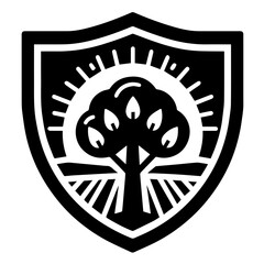 Minimalist Tree Shield Design in Black and White with Symbolic Protection