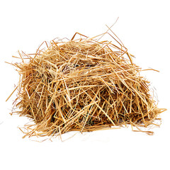 Obraz premium Detailed Pile of Golden Hay Strands on White, Agriculture, Farm Harvest Still Life