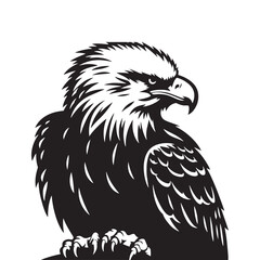 Minimalist Bald Eagle Vector - Bald Eagle Silhouette - Bald Eagle Illustration - Black and White Bald Eagle Design.