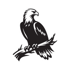 Minimalist Bald Eagle Vector - Bald Eagle Silhouette - Bald Eagle Illustration - Black and White Bald Eagle Design.