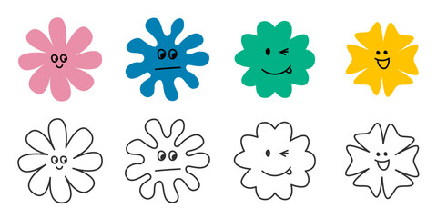 Colorful cartoon flowers with various expressions in vector style
