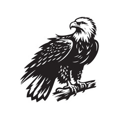 Minimalist Bald Eagle Vector - Bald Eagle Silhouette - Bald Eagle Illustration - Black and White Bald Eagle Design.
