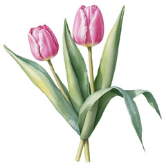 Obraz premium Pink tulip on bouquet watercolor art illustration transparent background isolated png stock