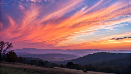 Obraz premium A breathtaking natural landscape featuring a wide, colorful sky during sunset.