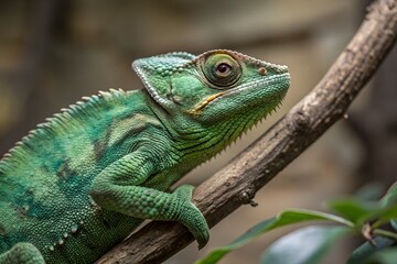 Obraz premium green chameleon on a branch