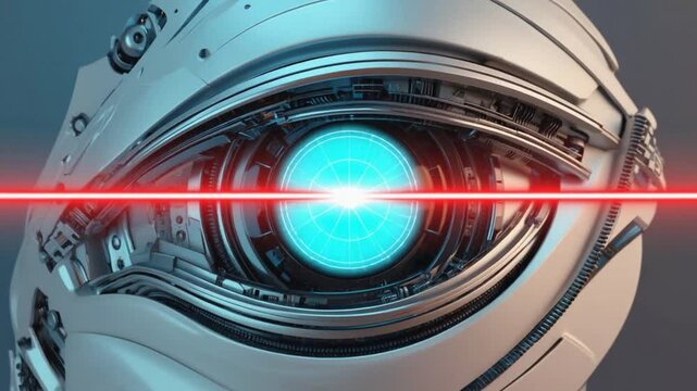 Futuristic robot eye with complex internal mechanisms.