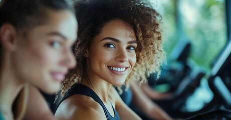 In the gym, a group of youngsters are running on treadmills as they work out