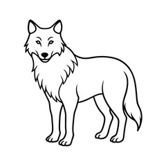 Obraz premium Elegant standing wolf black and white outline illustration for coloring books and graphics design