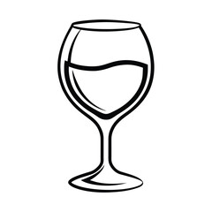 Simple black outline of wine glass with liquid inside vector illustration