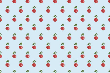 seamless red cherry pixel art textile fabric  geometric pattern