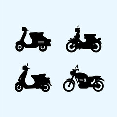 Fototapeta premium Collection of Vintage and Modern Motorcycle and Scooter Silhouettes on Light Background