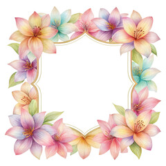 Fototapeta premium A colorful floral frame featuring various blooms in soft pastel shades, creating an elegant border for any creative project.