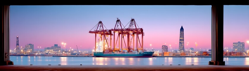 Trade war impacts on global shipping a deserted port blocked by steel cargo gates at dusk