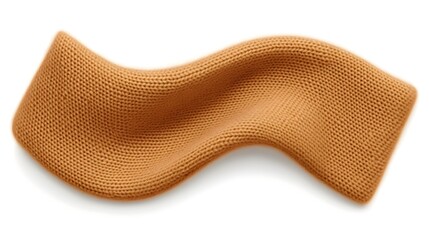 A wavy, light-brown, knitted fabric swatch on white