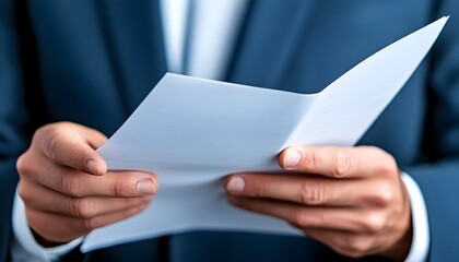 Close-up of person in suit reviewing tri-fold brochure