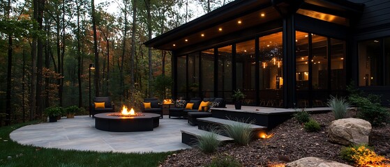 Backyard Patio Fire Pit Evening