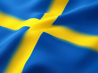 Swedish flag waving against a blue sky with clouds.