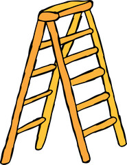 double sided wooden step ladder, sketch hand drawn with black curved lines