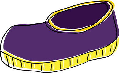 one closed garden purple clogs with yellow soles hand painted with black curved lines