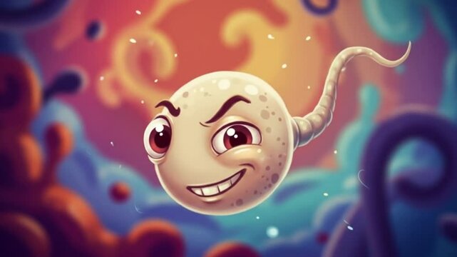 Sperm character with a face and tail, perfect for reproductive health illustrations, fertility clinic logos, and educational materials about human biology.